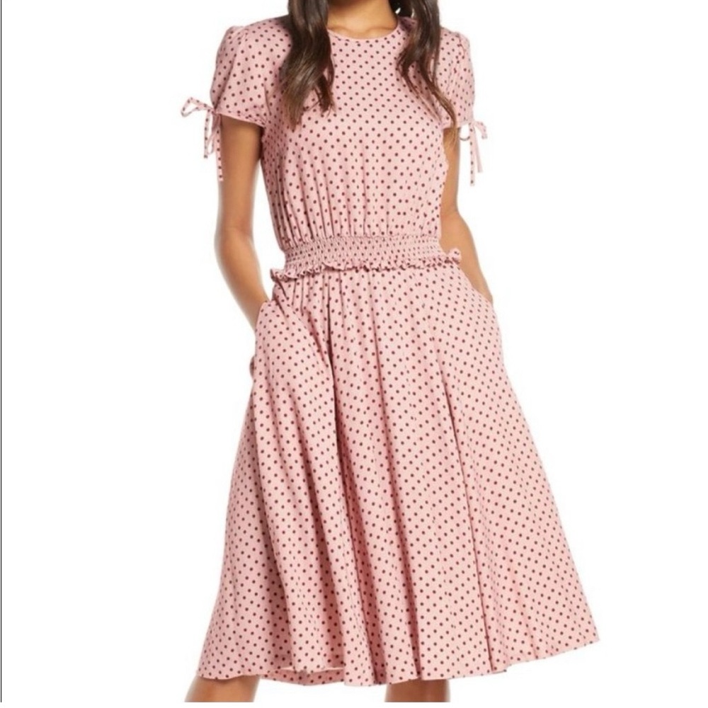 Gal Meets Glam Blush Polka Dot Midi Dress